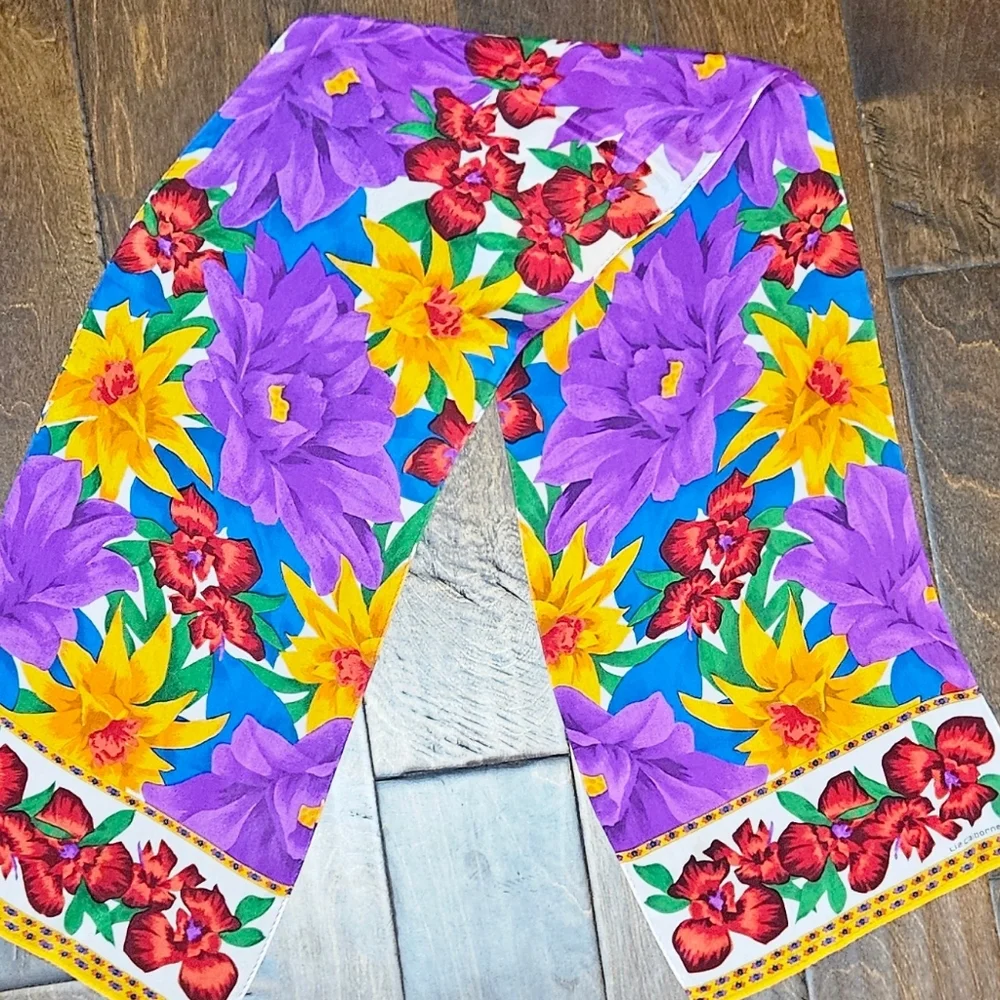 Vintage Liz Claiborne Colorful Floral Print Silk Rectangular Long Scarf